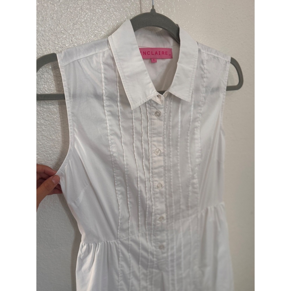 Sinclaire 10 Sleeveless Tuxedo Shirt Dress 6 White Pleated Cotton Button preppy - Picture 3 of 7